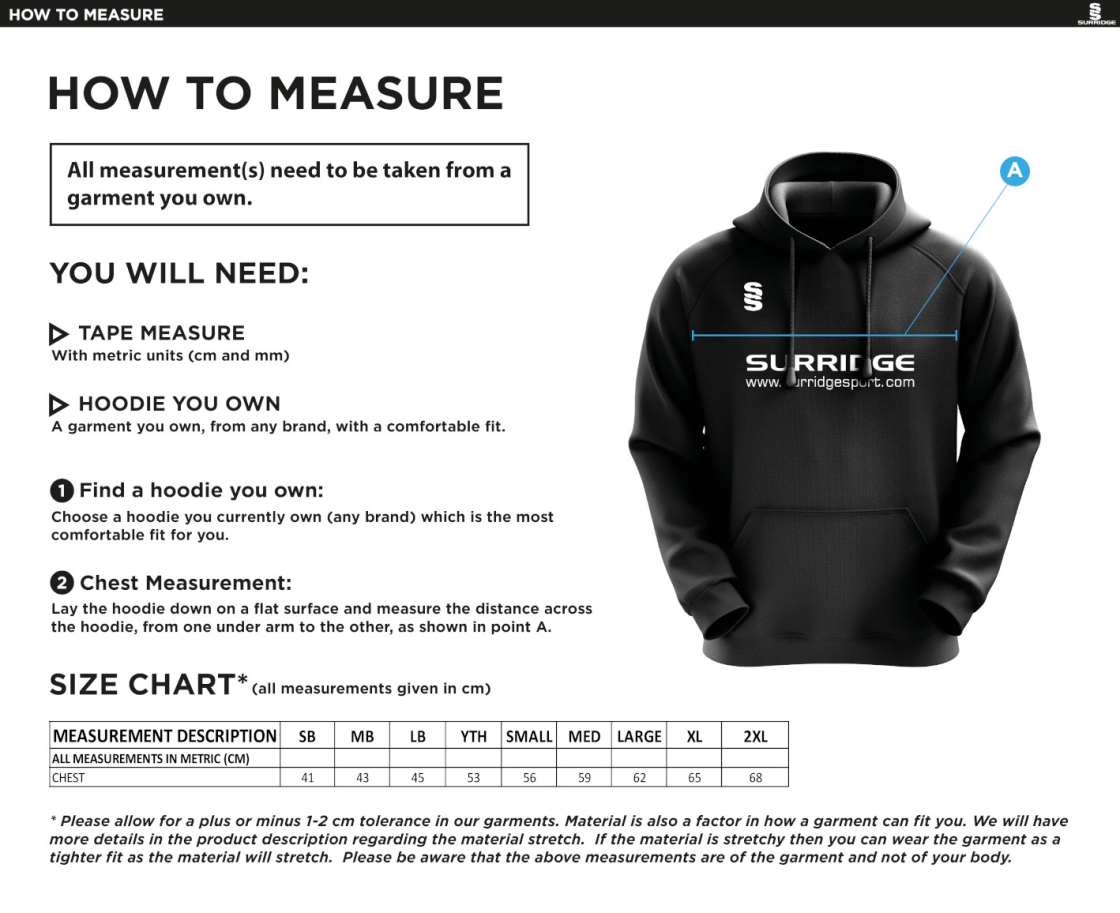 Porchfield CC - Blade Hoody - Size Guide