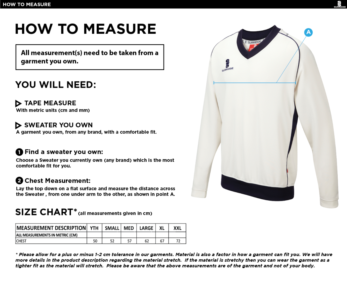 Porchfield CC - Curve Long Sleeve Sweater - Size Guide