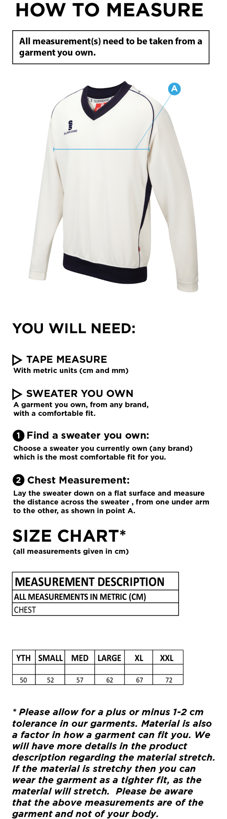Porchfield CC - Curve Long Sleeve Sweater - Size Guide