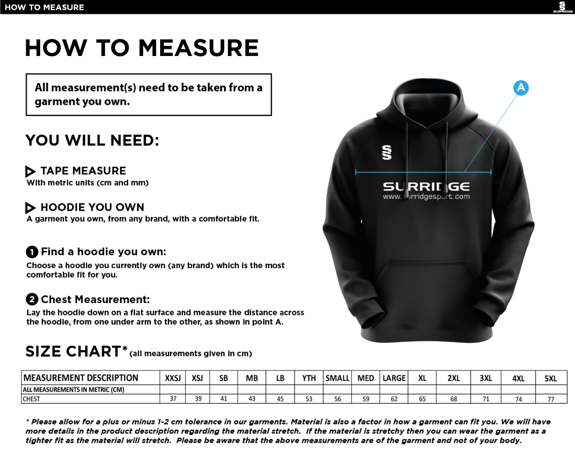 Porchfield CC - Fuse Hoody - Size Guide