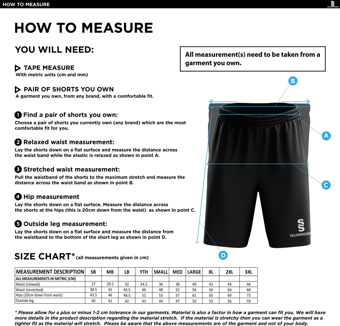 Porchfield CC - Blade Training shorts - Size Guide