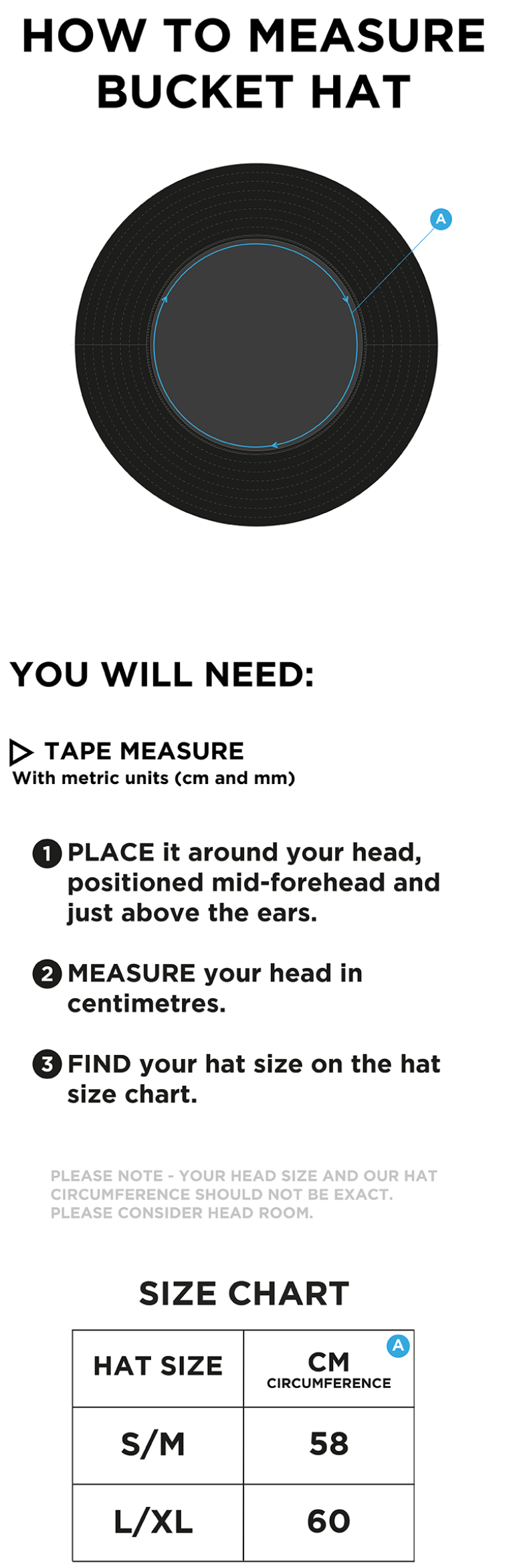 PORCHFIELD CC Dual Bucket Hat - Black - Size Guide